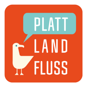 Platt-Land-Fluss Logo mit Möve