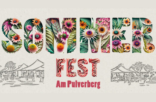 Grafik mit der Überschrift Sommerfest am Pulverberg mit Blumen